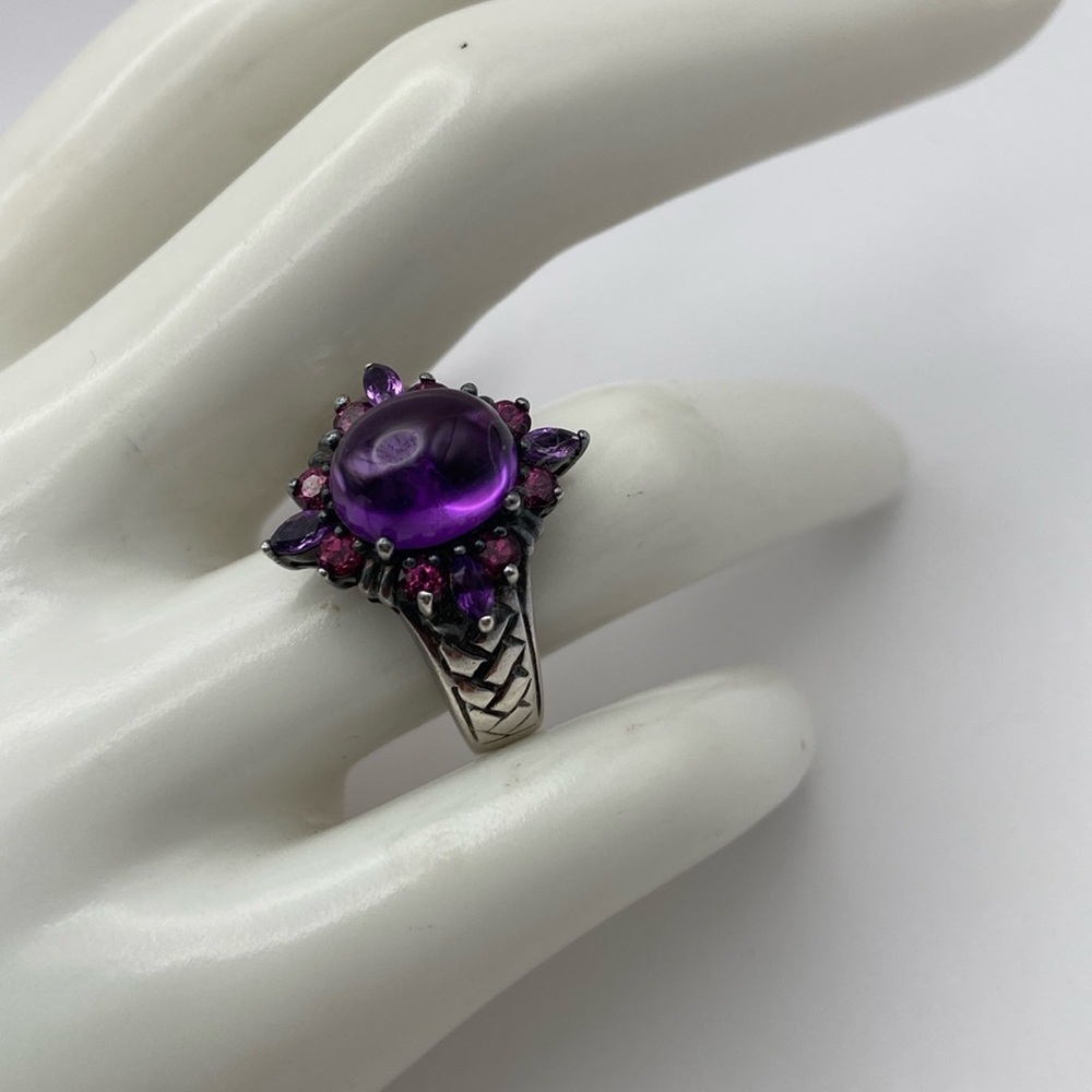 Suarti Sterling Silver Purple Amethyst Cabochon Pink Tourmaline Ring Size 8 - Picture 10 of 15
